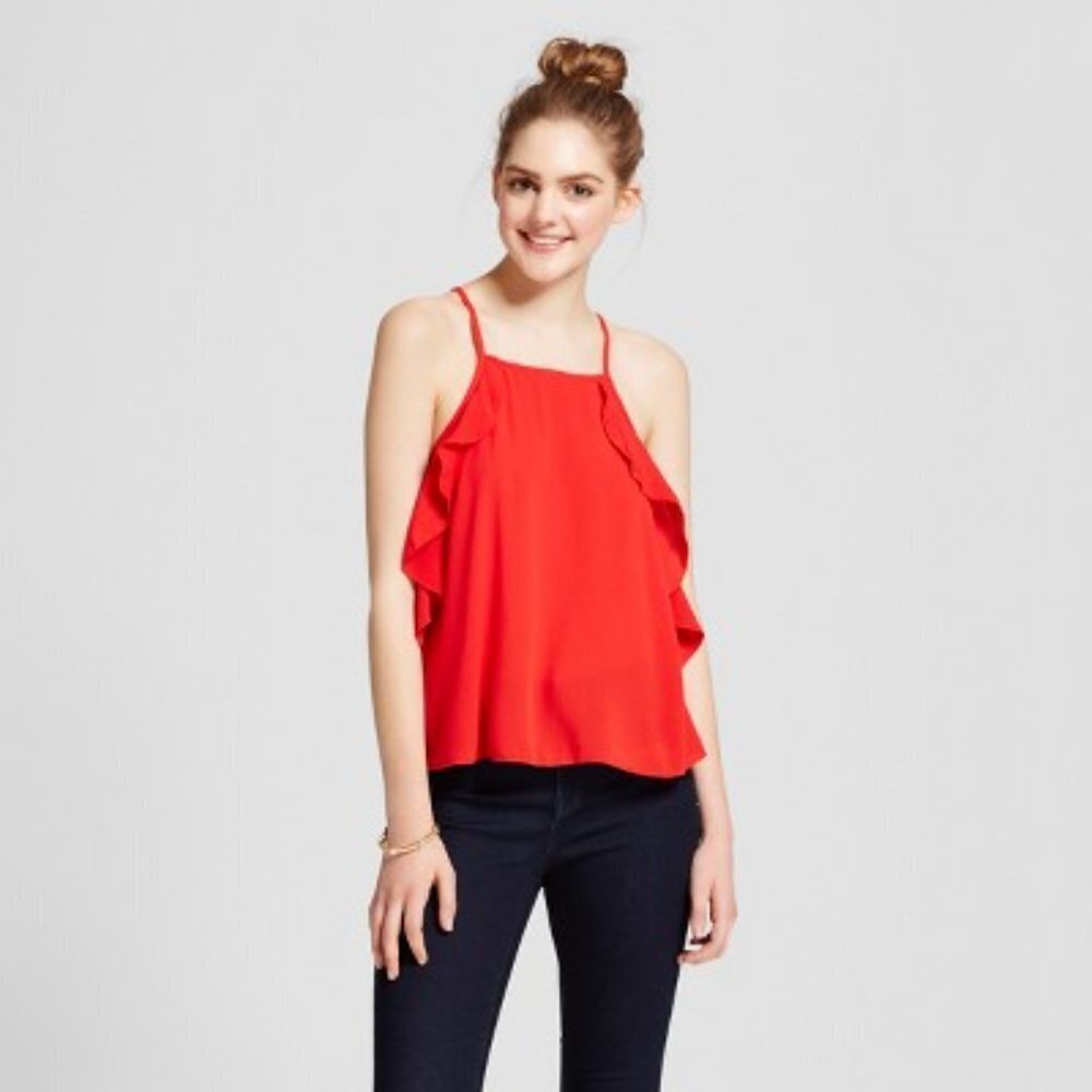 5/$20 MOSSIMO red ruffle tank NEW large‎
